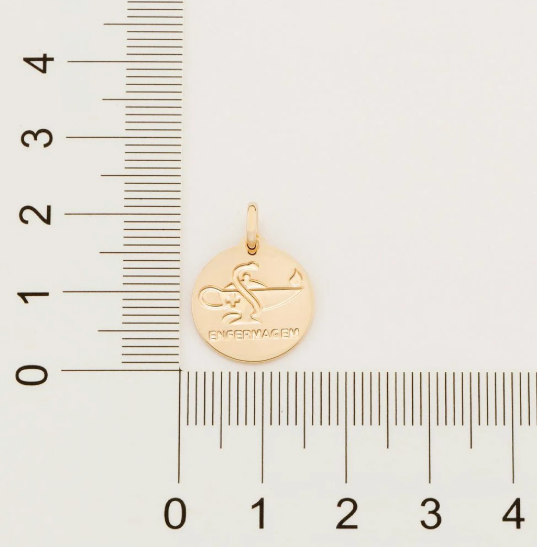 Pingente medalha folheado a ouro profissão enfermagem 2,20cm