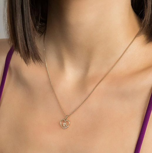 Pingente folheado a ouro Coração 15 anos com zircônias