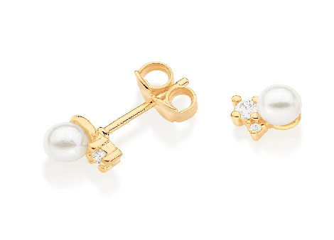 Brinco banhado a ouro 18k com zircônias e pérolas