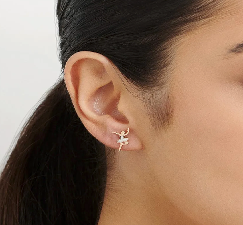 Brinco bailarina banhado a ouro 18k com aplicação de rhodium