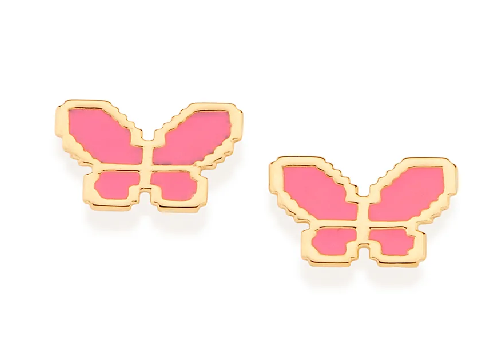 Brinco borboleta pixel banhado a ouro 18k com aplicação de resina