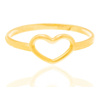 Anel skinny com coração vazado banhado a ouro 18k
