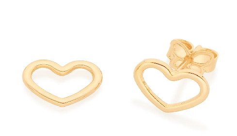 Brinco coração vazado banhado a ouro 18k
