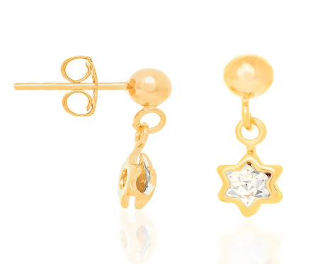 Brinco infantil estrelas banhado a ouro 18k com cristais
