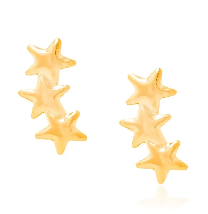 Brinco ear cuff estrelas banhado a ouro 18k