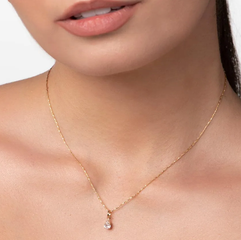 Pingente solitário infantil banhado a ouro 18k gota zircônia
