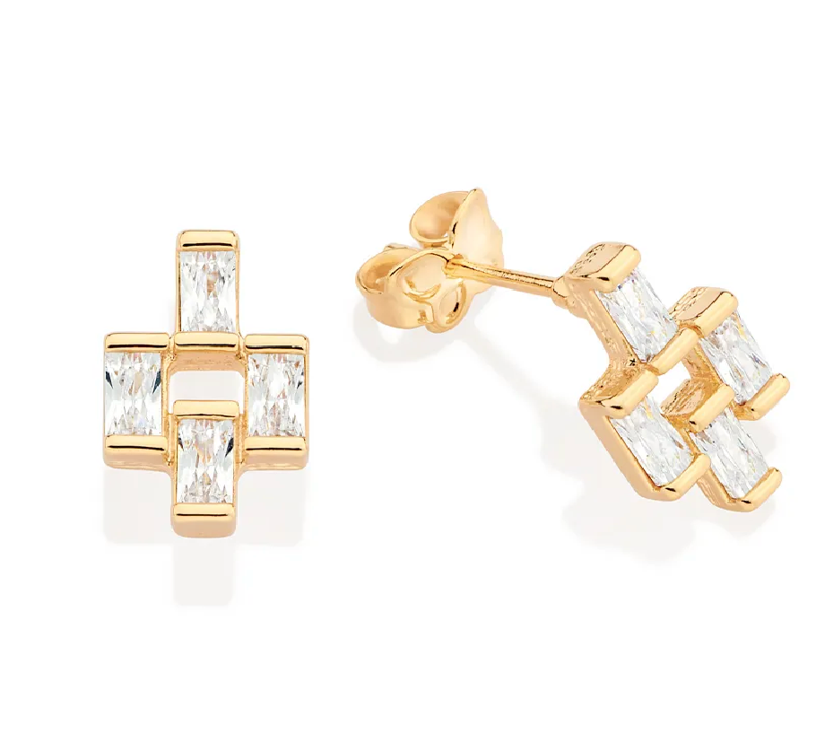 Brinco banhado a ouro 18k com zircônias