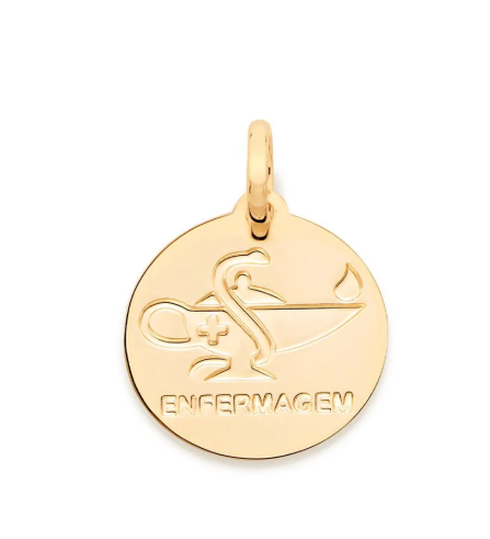 Pingente medalha folheado a ouro profissão enfermagem 2,20cm