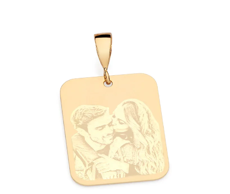 Medalha retangular lisa personalizável banhada a ouro 18k - Rommanel