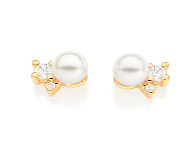 Brinco banhado a ouro 18k com zircônias e pérolas
