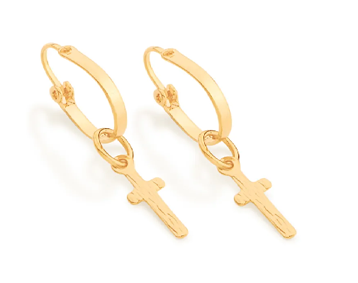 Brinco argola cruz banhado a ouro 18k