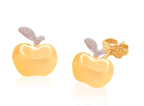 Brinco maça banhado a ouro 18k com aplicação de rhodium