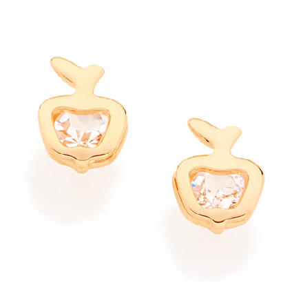 Brinco infantil banhado a ouro 18k maça com cristais