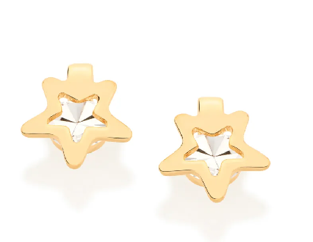 Brinco infantil solitário banhado a ouro 18k com cristais