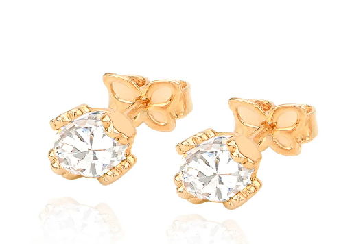 Brinco solitário banhado a ouro 18k com cristais