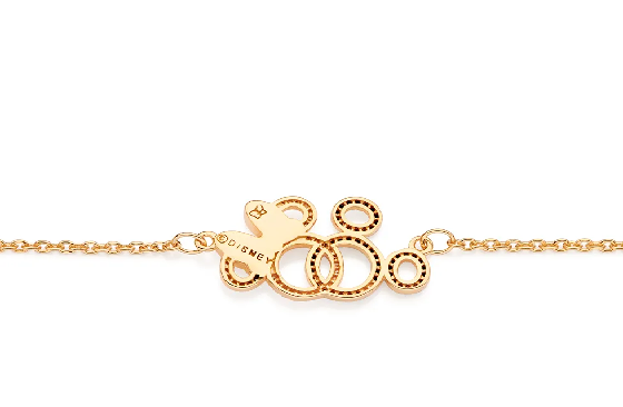 Pulseira mickey e minnie entrelaçados banhado a ouro 18k com zircônias