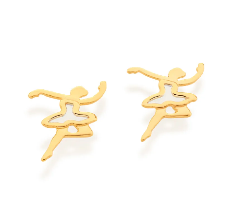 Brinco bailarina banhado a ouro 18k com aplicação de rhodium