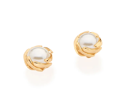 Brinco solitário banhado a ouro 18k com pérolas sintéticas