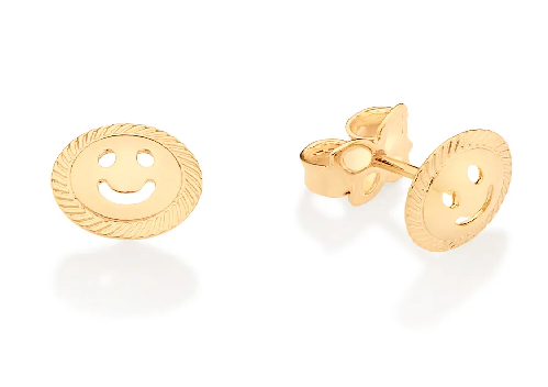 Brinco emoji feliz banhado a ouro 18k