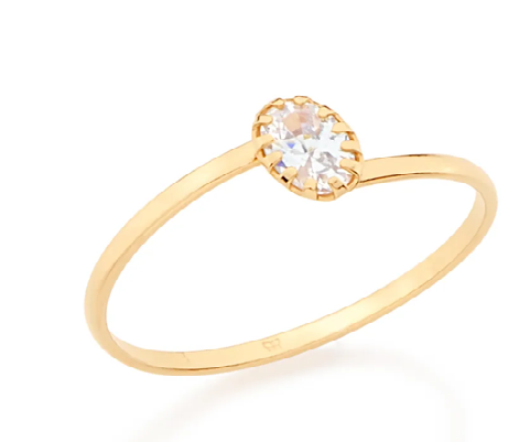 Anel solitário banhado a ouro 18k com zircônia