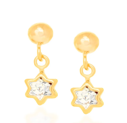 Brinco infantil estrelas banhado a ouro 18k com cristais