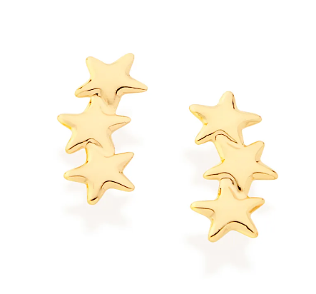 Brinco ear cuff estrelas banhado a ouro 18k