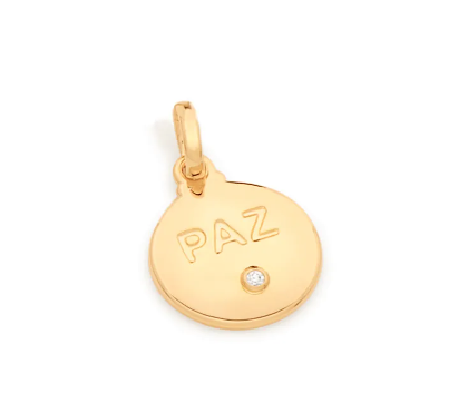 Medalha paz banhada a ouro 18k com zircônia