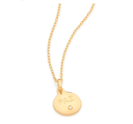 Medalha paz banhada a ouro 18k com zircônia