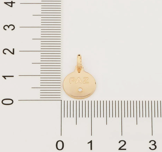 Medalha paz banhada a ouro 18k com zircônia