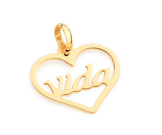 Pingente amo a vida banhado a ouro 18k
