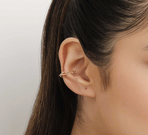 Brinco piercing de pressão elo de corrente banhado a ouro 18k
