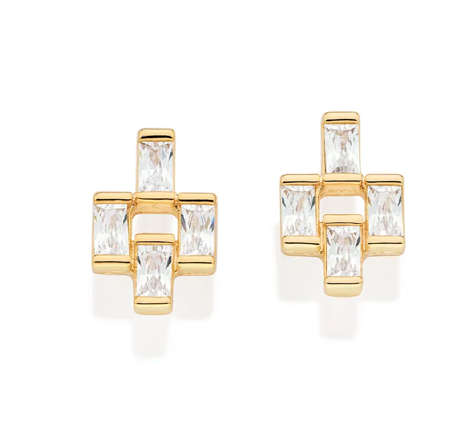 Brinco banhado a ouro 18k com zircônias