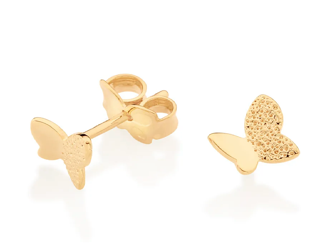 Brinco borboleta banhado a ouro 18k