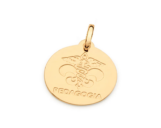 Medalha profissão pedagogia banhada a ouro 18k