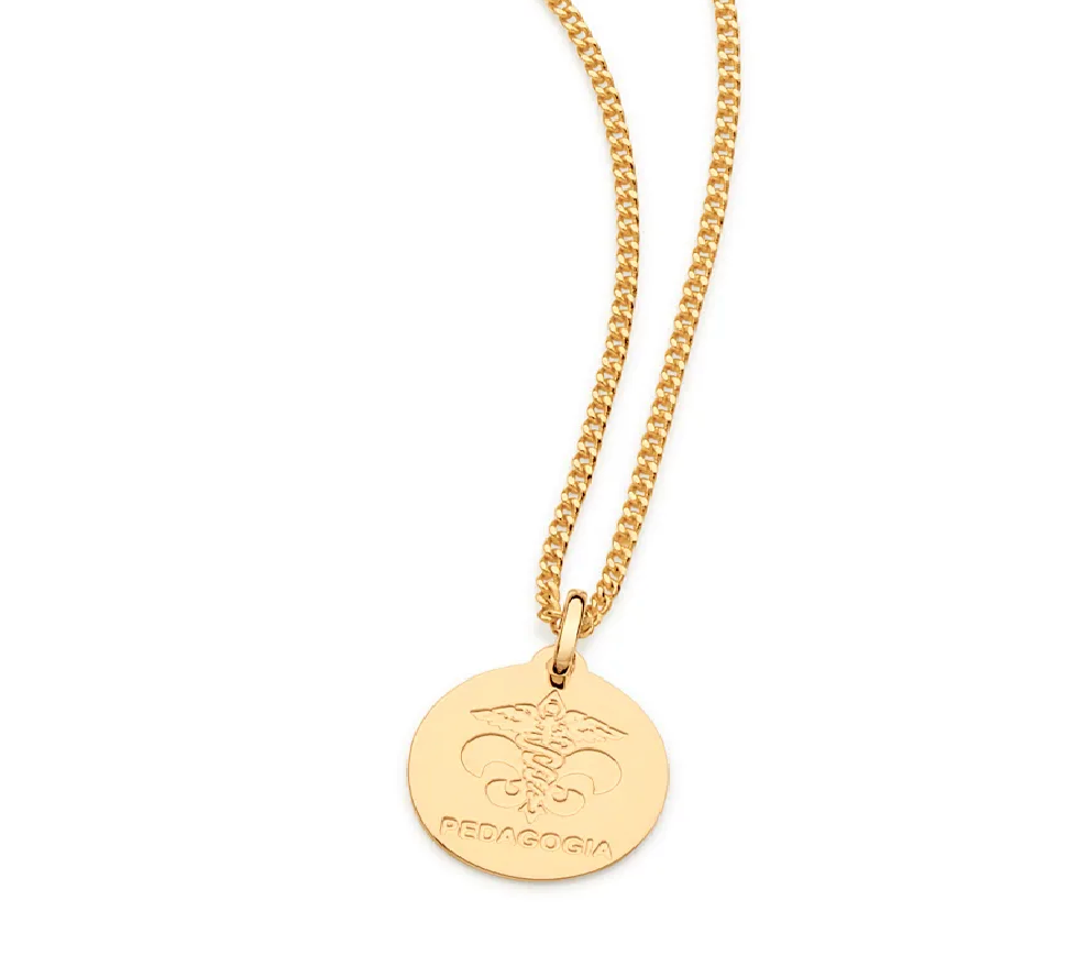 Medalha profissão pedagogia banhada a ouro 18k