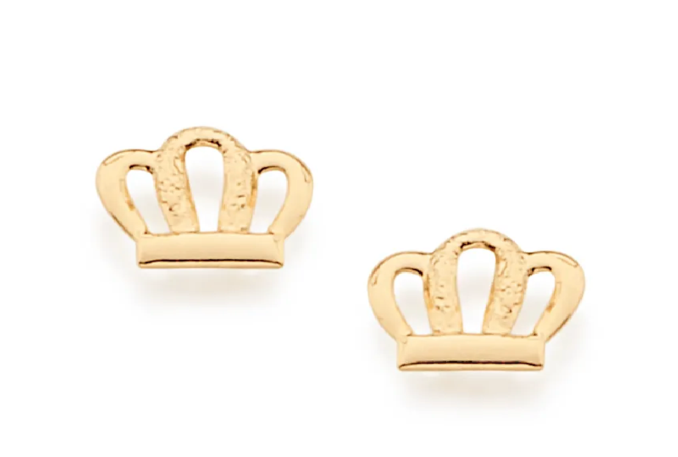 Brinco infantil coroa banhado a ouro 18k