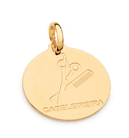 Medalha profissão cabelereira banhada a ouro 18k