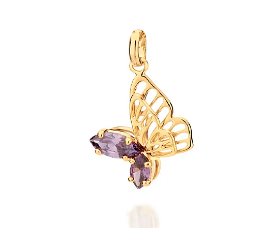 Pingente borboleta banhado a ouro 18k com zircônias