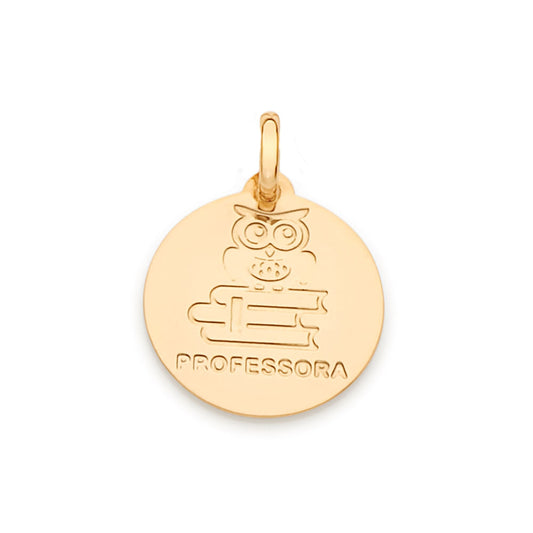 Medalha profissão professora banhada a ouro 18k - Rommanel